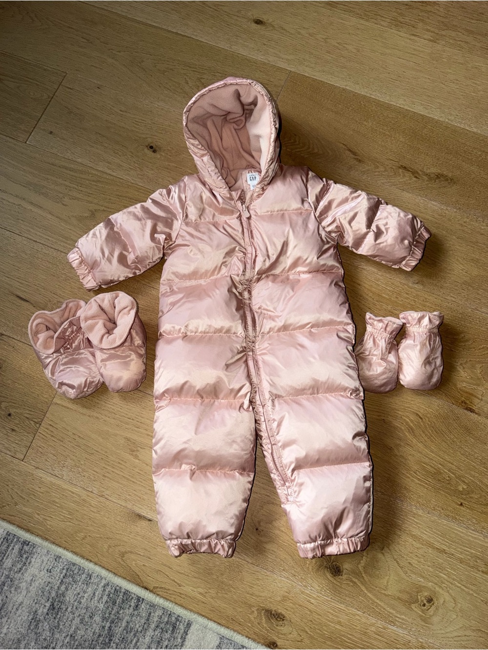 Baby Gap Hooded Puffer One-Piece in Light Pink
